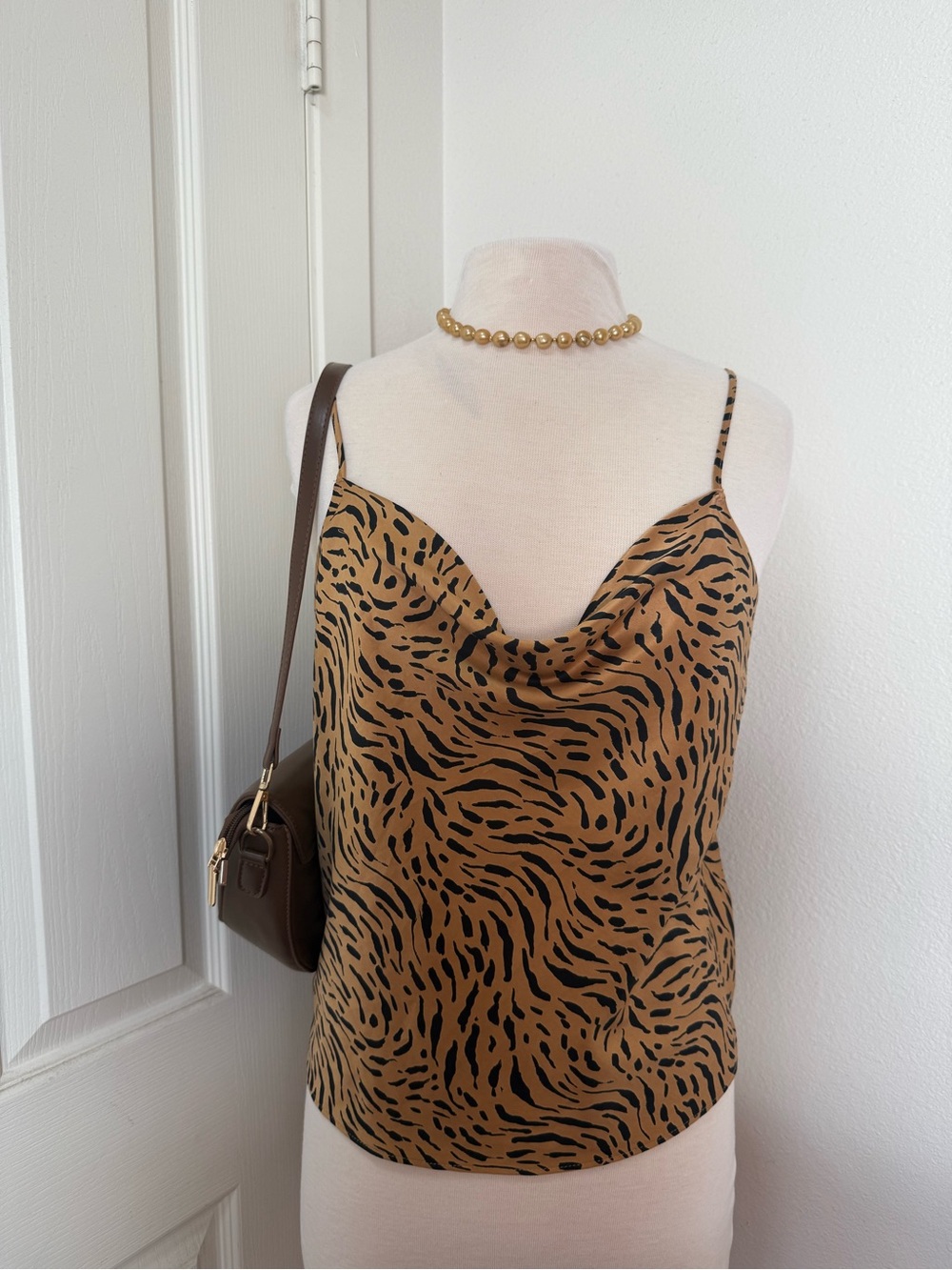 Nine West Brown and Black Animal Print Cowl Neck Camisole